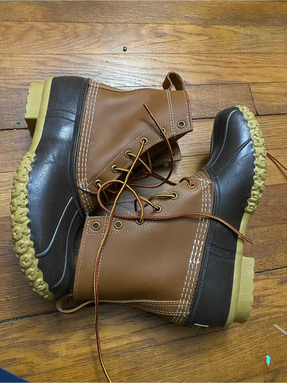 L.L. Bean Brown Waterproof Duck Boots with Dark Brown Rubber Toe